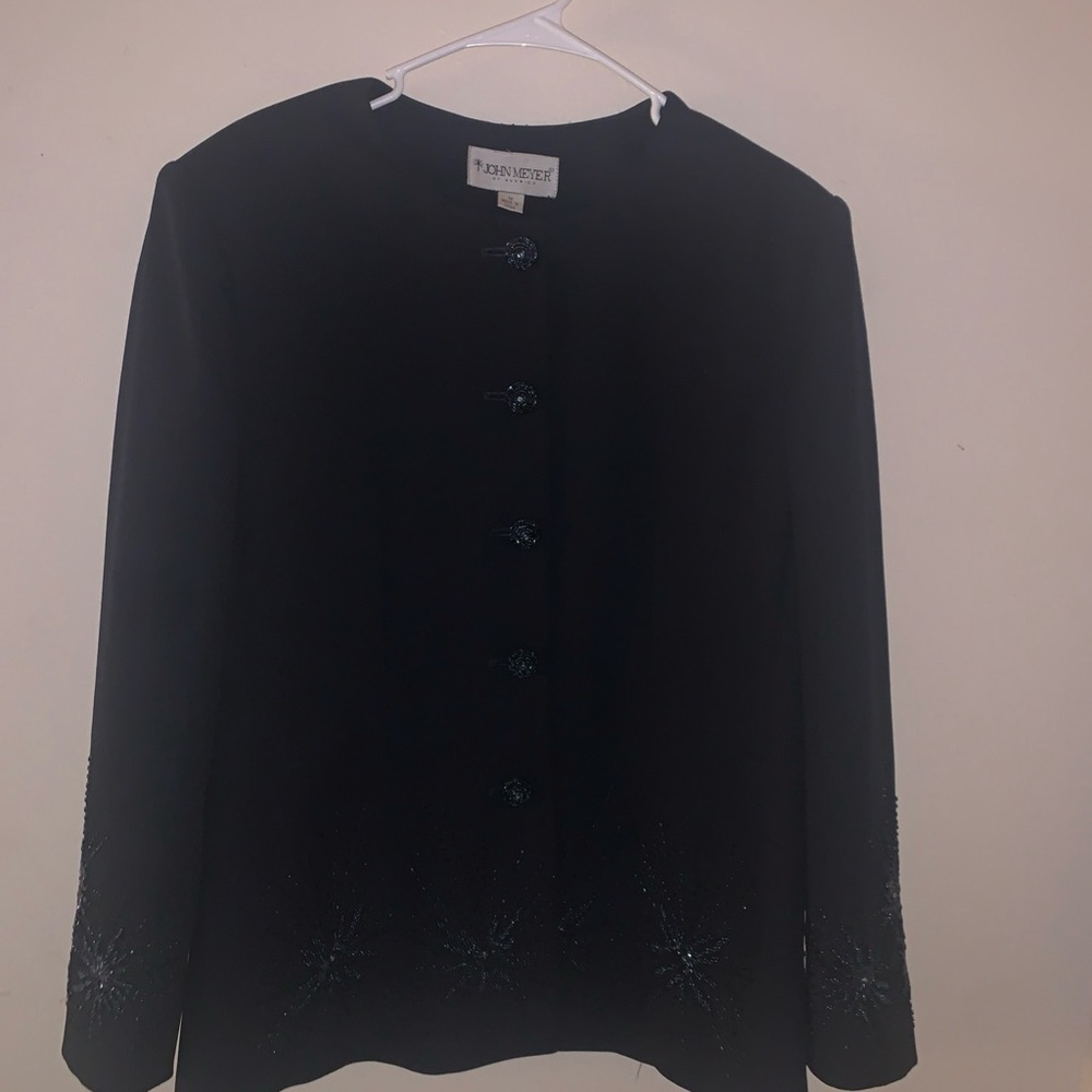 John Meyer of Norwich Navy Blue Embroidered Blazer Size 14